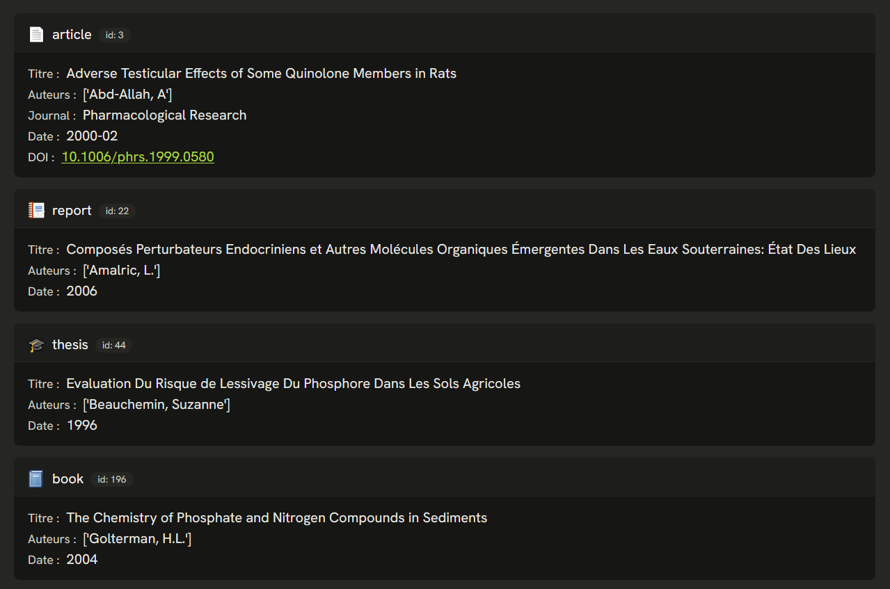 Capture d'écran de la page des détails d'une molécule (version sombre)