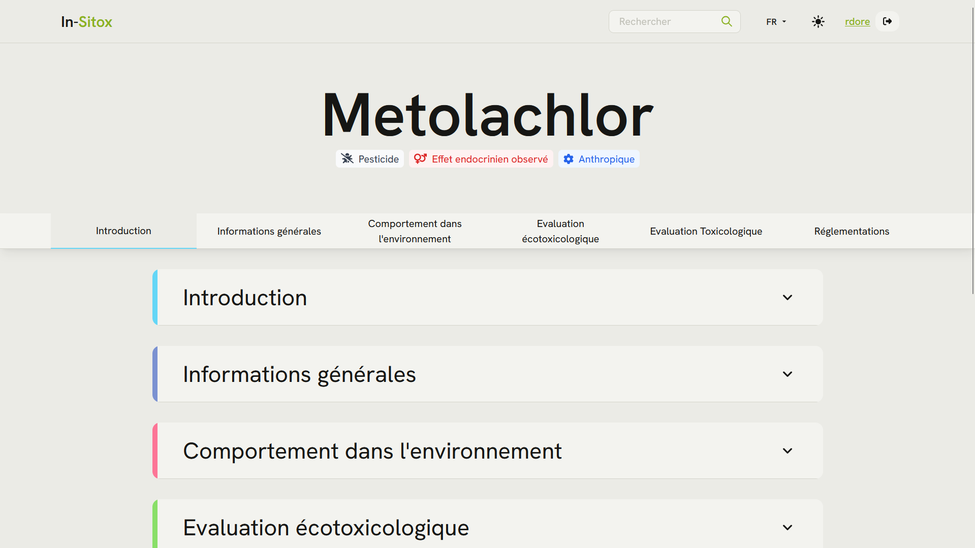 Capture d'écran de la page des détails d'une molécule