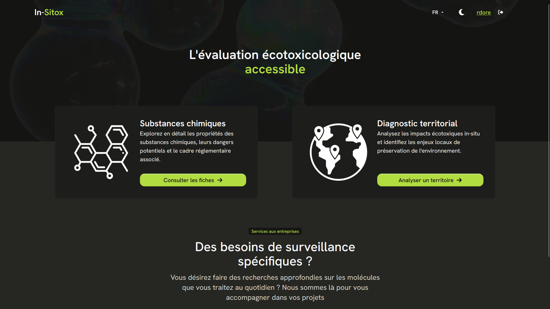 Capture d'écran de la page d'accueil (version sombre)