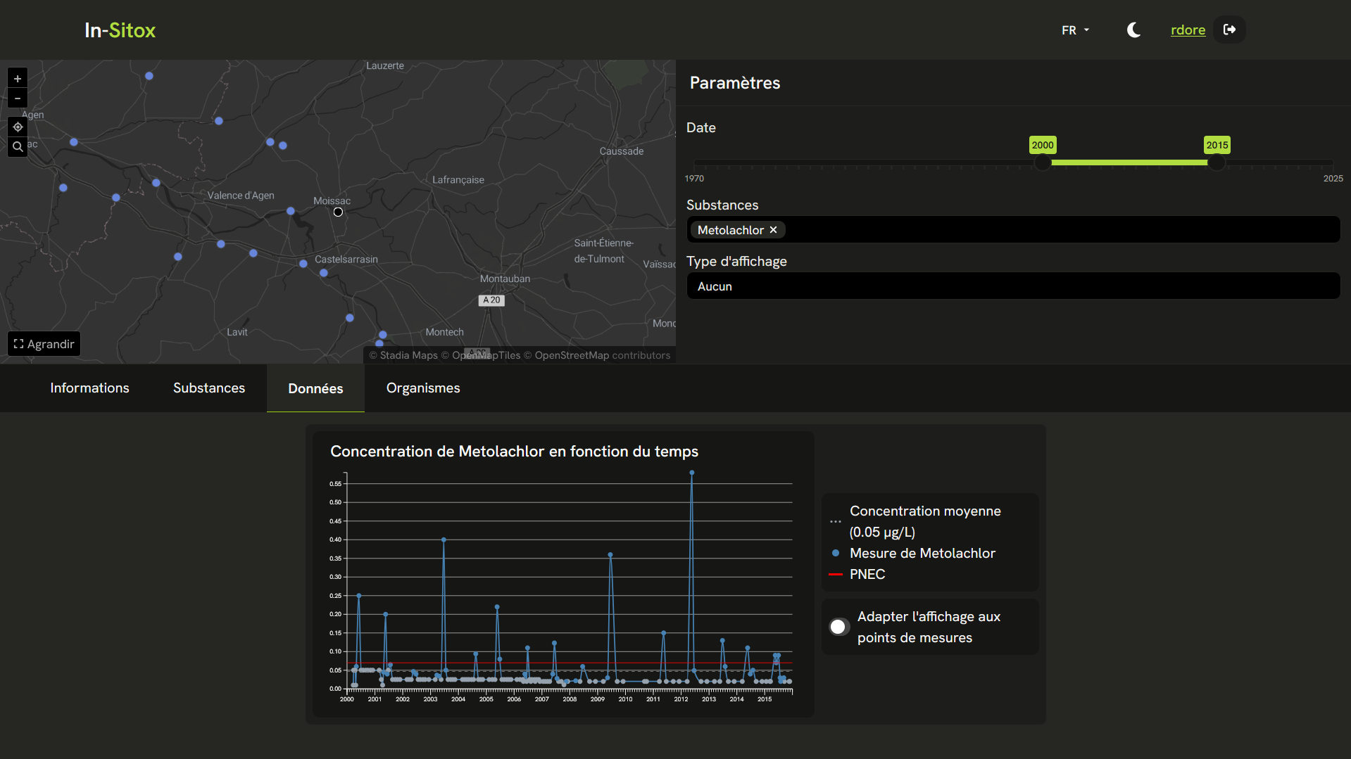 Capture d'écran de la page de diagnostic territorial (version sombre)